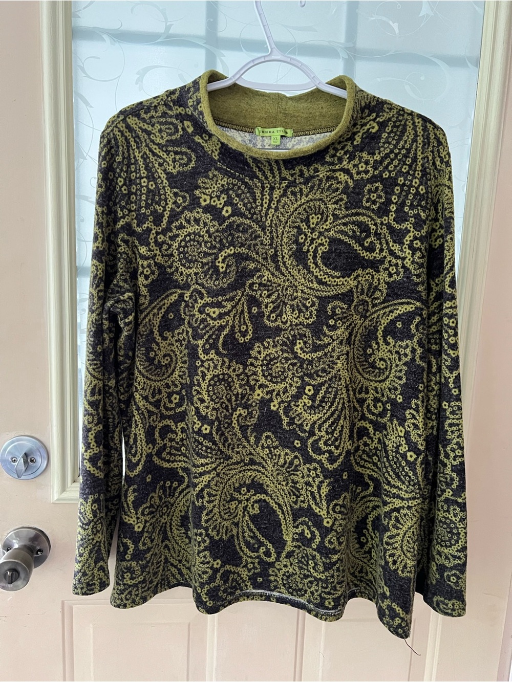 Trisha Tyler XL Paisley Mock neck/crew neck long sleeve knit top.